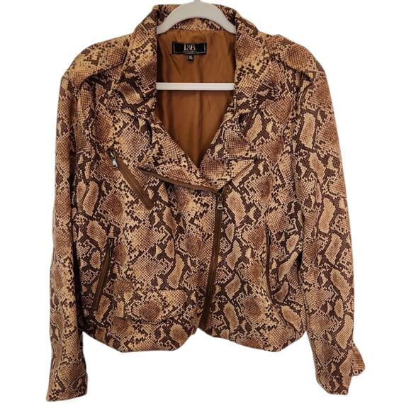 L&B Brown Snake Print Super Soft Short Multi Zippered Jacket Size XL NWOT - Picture 1 of 5